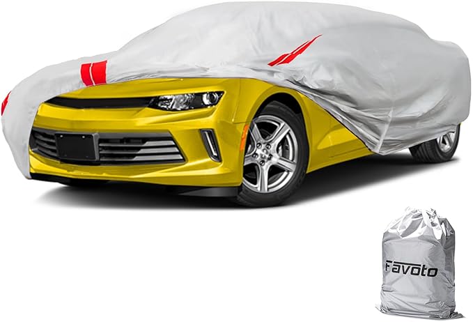 Favoto Car Cover Waterproof Outdoor - Custom Fit for Chevrolet Chevy Camaro (2010-2024) All Weather with Reflective Stripe Snow Sun Dust UV Protection Full Exterior Cover