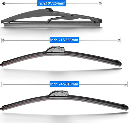 Windshield Wiper Blades Replacement for Mitsubishi Outlander Sport 2011-2022 Original Factory Quality Front Rear Wipers Blade Set for My Car - 24" 21" 10" (Pack of 3)