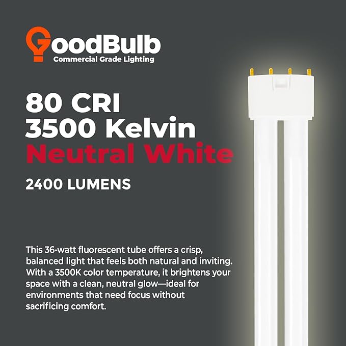 GoodBulb PLL36/835 36W 16.5" Twin Tube Compact Fluorescent Light Bulb 4-pin 2G11 Base 3500K Neutral White 2400 Lumen 36000 Hour Long Life Biax Pack of 10