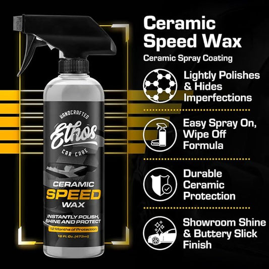 Ethos Ceramic Speed Wax - Ceramic Coating for Cars - Ceramic Coating Car Wax Spray - Ceramic Car Wax Polish Hydrophobic Top Coat Polish Formulated With Reactive Sio2 Copolymers