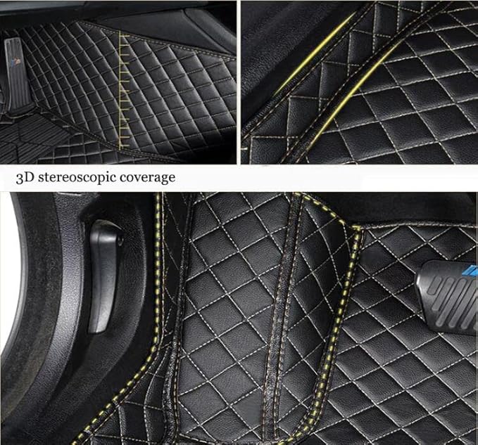 Custom All-Weather Protection Leather Car Floor Mats for Cars Sedan SUV Sports Car Waterproof Floor Mat (Black+Pink)