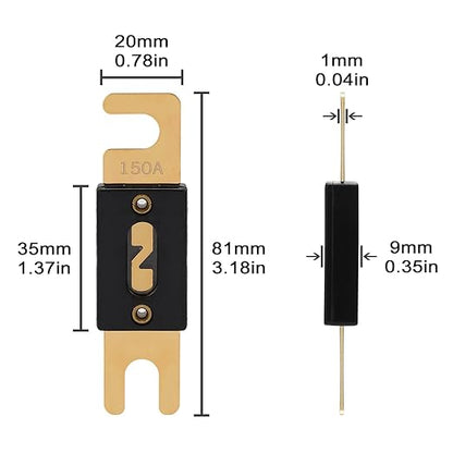 150A ANL Fuse 150 Amp Inline Blade Fuses 32V for Car Audio Inverter Automotive Stereo (Pack of 3 pcs)