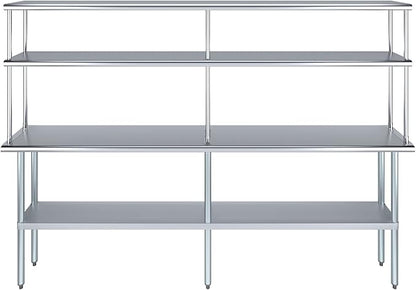Amgood Stainless Steel Work Table Double Tier Overshelf | Metal Kitchen Prep Table & Shelving Combo | NSF (14" x 96" Work Table + 12" Overshelf)