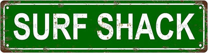SURF SHACK Space Vintage Metal Tin Street Sign Bar Cafe Garage Cave Home Room Wall Bathroom Farmhouse Garden Porch Patio Decor, 16 x 4 Inch
