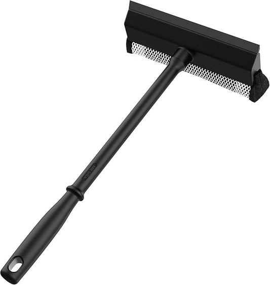 MR.SIGA Professional 2-in-1 Car Window Squeegee and Sponge Scrubber for Cleaning and Washing, Rubber Blade Cleaner With Handle, Black