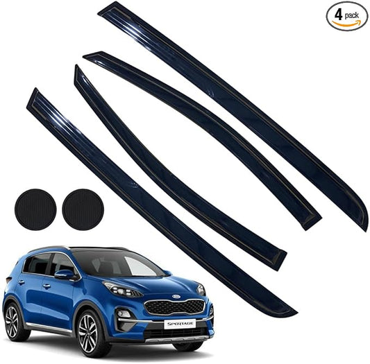 Rain Guards for Kia Sportage 2017-2022, Tape-on Side Window Deflectors for Kia Sportage, Window Visors for Kia Cars,for Kia Car Accessories 4 Rain Guards ＆ 2 Car Coasters