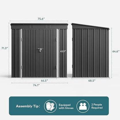 Gizoon 6' x 4' Outdoor Storage Shed with Double Lockable Doors, Anti-Corrosion Metal Garden Shed, Waterproof Shed Outdoor Storage Clearance for Backyard Patio Lawn-Dark Gray