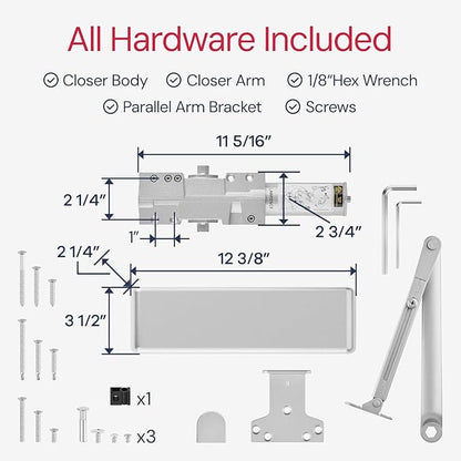 Lawrence Extra Heavy Duty Door Closer Commercial Grade 1 - Adjustable 6-Speed Delayed-Action Door Control with 3 Pistons – Flexible Installation with Included Hardware - Embassy Series LH8016