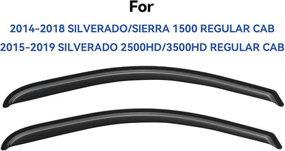 Window Visors Rain Guards for 2014-2018 Chevy Silverado/GMC Sierra 1500 Regular Cab, Out-Channel Window Vent Wind Deflectors Visors Shades for 15-19 Silverado/Sierra 2500HD 3500HD, 2PCS
