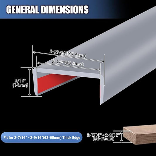 Rubber Edge Trim, Flexible Self Adhesive U Shaped Peel and Stick Edge Banding, 2-1/2"(63.5mm) U Channel Edge Protector, Edge Guards for Woods, Furniture, 20Ft, Grey Color