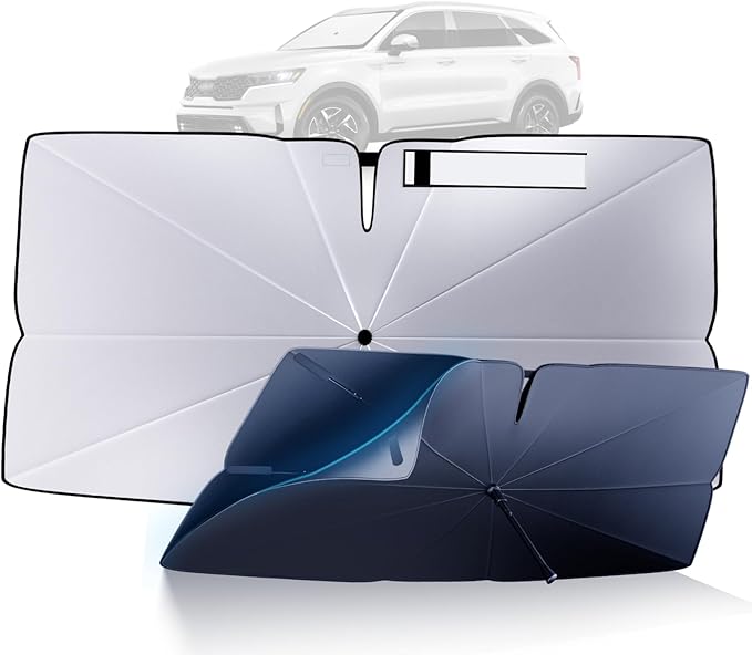 Windshield Sun Shade Umbrella for 2021-2025 Kia Sorento Accessories: Custom Fit 240T Silver, Double Thickened, Foldable Sunshade Front Window Sun Visor, Ultimate 99% UV Blocking for LX/S/EX/SX/X-Line