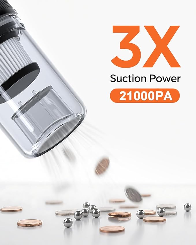 Car Vacuum Portable Cordless, 21000PA Handheld High Power Suction & Blower, Small Cordless Handheld Vacuum Cleaner for Car, Home, Office