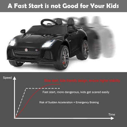 Costzon Ride on Car, 12V Licensed Jaguar F-Type SVR Battery Powered Kids' Electric Vehicles w/Remote Control, Front/Rear Lights, MP3/Music/3 Speeds/Spring Suspension, Kids Car Toy for Toddler (Black)