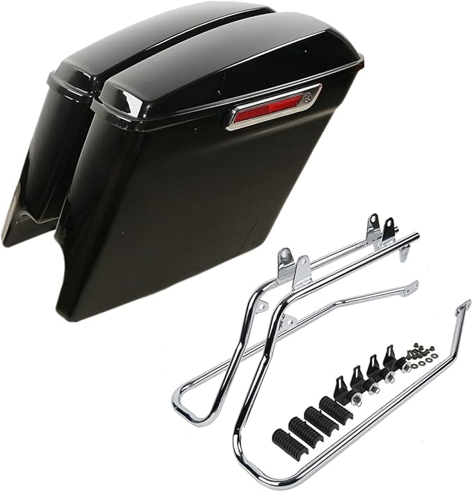 XFMT Vivid Black 5" Stretched Extended Saddlebags Hard Saddle Bags W/Chrome Conversion Bracket For Harley Softail Heritage Deluxe 1984-2017