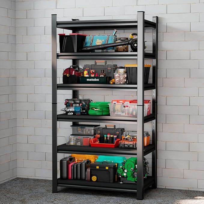 Commercial Adjustable Storage Rack, Maintenance Tool Rack, Anti-Corrosion and Rustproof, 500 lbs. Load Capacity per Level, Suitable for Garage, Workshop, Supermarket Storage (81.9 “H*39.4 ”W*17.7 "D)