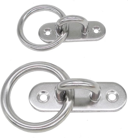 Stainless Steel Ceiling Hooks & Wall Hangers with Rings - Heavy Duty M6 Screw Mount, Rust-Proof Anchor Straps for Garage, Outdoor, Storage (4-Pack)