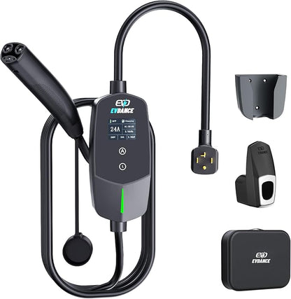 Level 2 EV Charger for Tesla Models, 24Amp 240V NEMA 14-30 Plug, 25FT Cable with Remote-Open Charge Port, 6-24A Adjustable EV Charging Station for Home/Garage Use, IP66 Waterproof