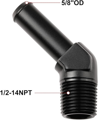 1/2 NPT Male to 5/8" Hose Barb Fitting Adapter 45 Degree Elbow Aluminum Black