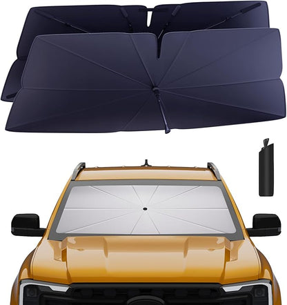 Windshield Sun Shade Umbrella: for Ford-Ranger-2019-2024 2025-4-Layers Front Custom Car Window Shades - Double Thickened Foldable Ranger XL/XLT/Lariat Sunshades Block UV Keep Cool