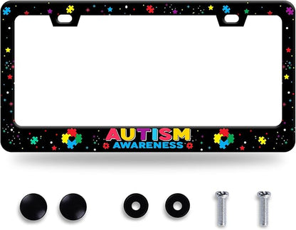 Autism Awareness License Plate Frame License Plate Stainless Steel Parts Colorful License Plate Decorative with Screws Size 12.3" x 6.3" Men Women