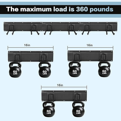 Garage Tool Organizer Wall Mount 48in- 6 Heavy Duty Hooks,360lbs Capacity, Garage Organization & Storage Rack for Broom, Rake & Snow Equipment - Tool Organizer & Men’s Gift Choice