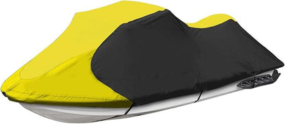 Trailerable Jet Ski Cover, Waterproof Marine Grade 600D Heavy Duty Polyester PWC Cover Yellow/Black Color Fits Stand-up Jet Ski