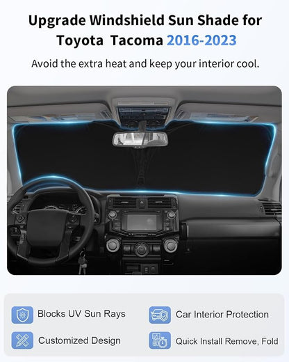 for Toyota Tacoma Windshield Sun Shade 2016-2021 2022 2023 2024 2025 2026 Toyota Tacoma 2Dr 4Dr Pickup UV Reflector Thicken 4-Layer Foldable Sunshade Protector for Tacoma Interior Accessories