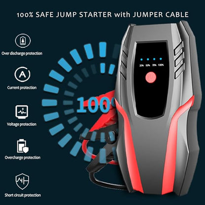 12v Auto Jump Starter Pack with Air Compressor, Peak Current 2000a, Car Lithium Battery Charger Jumper Box Tire Air Pump, Portable Power Bank for 8.0L Gas and 5.0L Diesel with Quick Charge