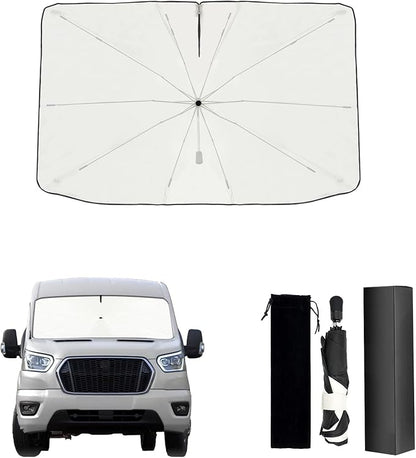 Umbrella Sunshade for Ford Transit 150 250 350 Accessories 2015-2023 2024 2025, Foldable Windshield Cover Sun Shade Umbrella Visor with UV Block Windshield (for Ford Transit 2015-2025)