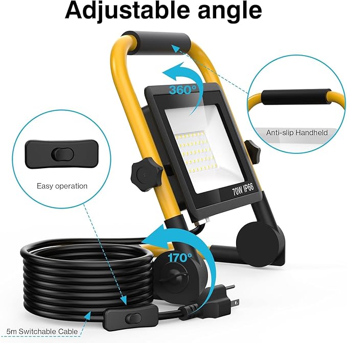 10000LM LED Work Light: Portable Work Light with 16.4FT/5m Cord - IP66 Waterproof Flood Light for Outdoor Indoor Job Site Workshop Garage Construction Site Lighting,Tool Gifts for Men Dad Him