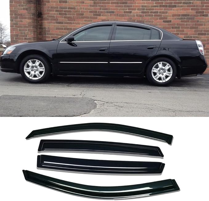Side Window Wind Deflector fit for 2002-2006 Nissan Altima Sedan,4pcs Outside Mount Style Nice Sun Rain Guards Set,Dark Somke Nice Window Visors 94722