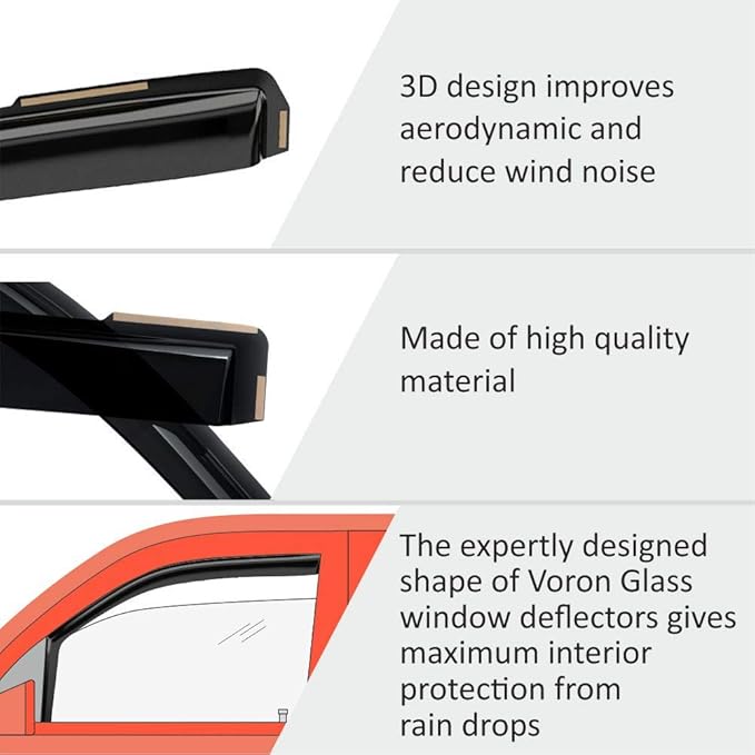 Voron Glass in-Channel Extra Durable Rain Guards for Toyota Sequoia 2023-2025, Window Deflectors, Vent Window Visors, 4 Pieces - 200556