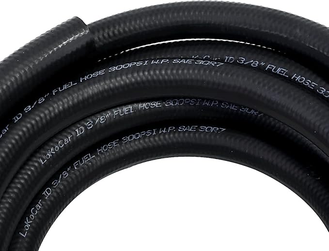 LokoCar Rubber Fuel Hose Line Push Lock 3/8" ID SAE 30R7 NBR 25ft 300PSI Black