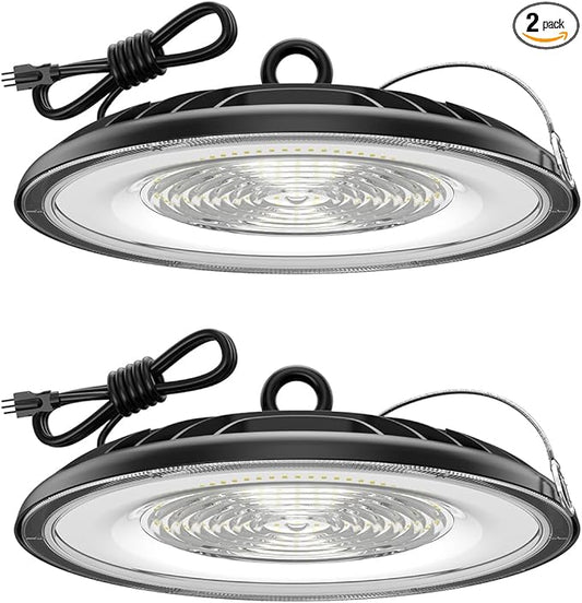 High Bay LED Shop Lights 200W - 28000LM 5000K High Bay Light, IP65 Waterproof with US Plug, Hanging Hook, 2 Pack Commercial Bay Lights for Barn, Warehouse ETL Listed