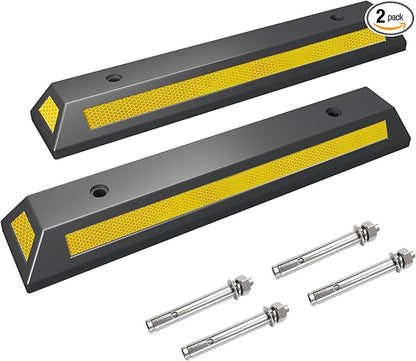 2Pack Parking Stopper for Garage Parking Aid for Cars with Reflective Stripes Garage Bumpers for Parking Car with 4PC Expansion Screws 18" L x 2" H