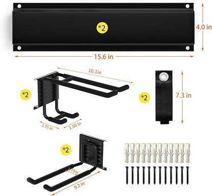 Garage Tool Organizer Wall Mount, Yard Garden Tool Organizer, Adjustable Tool Storage Rack with 4 Heavy Duty Steel Hooks, Max Load 200lbs Garage Organization, Black