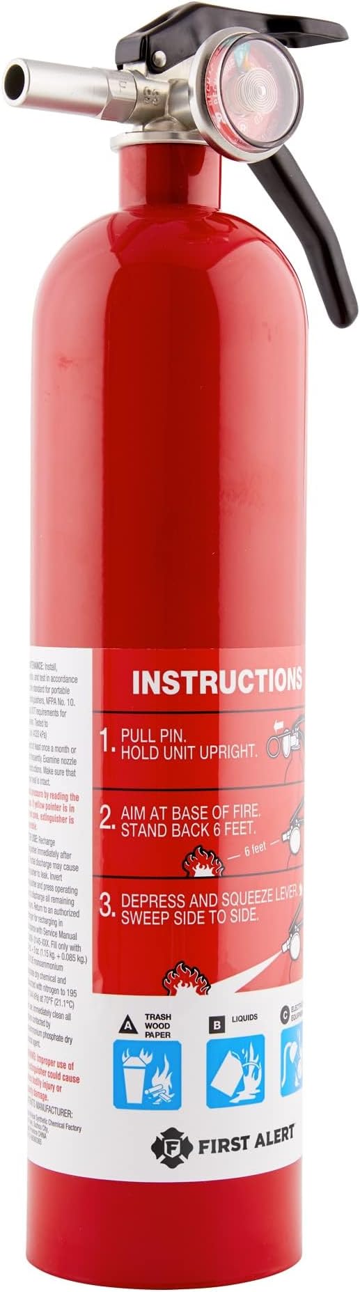 First Alert Fire Extinguisher for Home, Standard Rechargeable Compliance Unit, UL RATED 1-A:10-B:C, HOME1, Red, 1-Pack