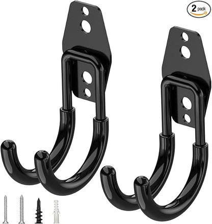 TICONN 2 Pack Heavy Duty Garage Hooks, Steel Utility Wall Storage Hooks, Wall Mount Hanger Organizer for Ladders, Bikes, Tools, Bulky Items (Small, Black Circular)