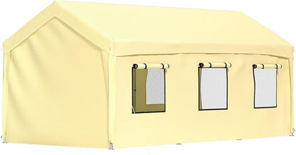 VEVOR Carport 10x20 ft Heavy Duty Canopy, Portable Garage Shelter with 8 Legs, Removable Sidewalls & Windows, Adjustable Peak Height 8.3-10 ft, Ideal for Cars, Boats, and Parties, Yellow