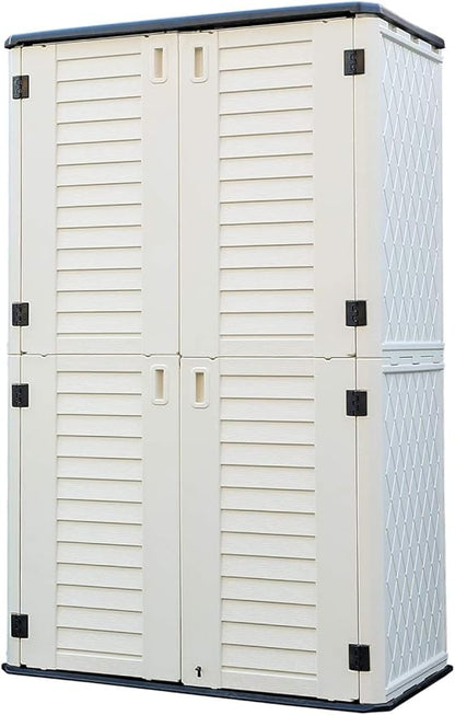 HOMSPARK Storage Shed Weather Resistance, Multi-Purpose Outdoor Storage Cabinet for Backyards and Patios, Horizontal Storage Shed for Lawnmower, Patio Accessories (White, Tall - 53 cu.ft)