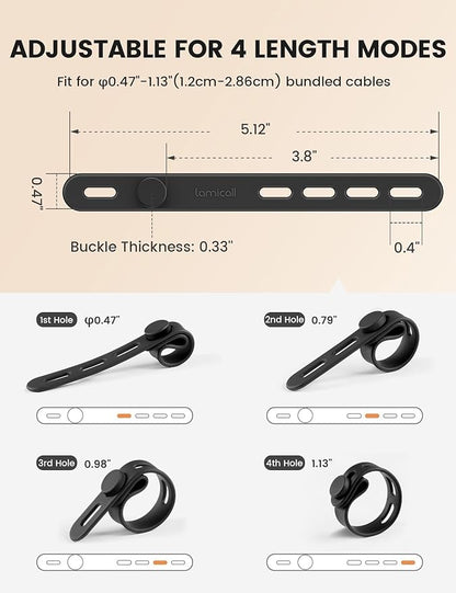 10Pack Silicone Cable Ties Cord Organizer Wrap - Lamicall Durable Reusable Wire Management with Lock Buckle, Elastic Charger Cable Strap Ties, Electrical Cord Keeper for Travel, Home Accessories