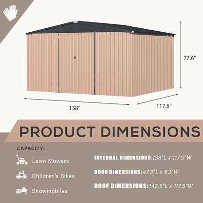 U-MAX 12' x 10' Metal Storage Shed for Ourdoor, Extra Large Yard Steel Shed (116 Sq.Ft Land) with Design of Lockable Doors, Tool and Utility Storage for Backyard, Garden, Patio, Outside use