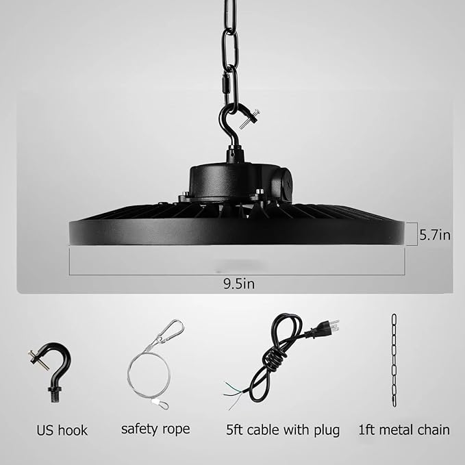 UFO High Bay Light,150W LED Shop Lights,3000K 4000K 6500K LED Garage Light with US Plug Cord, 0-10V Dimmable,Commercial Bay Lighting for Gym Factory Warehouse Barn