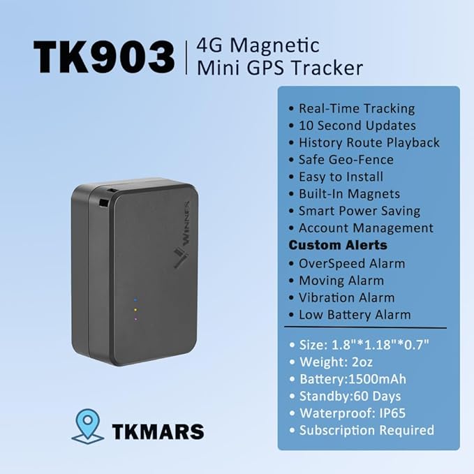 Small GPS Tracker for Vehicles Magnetic 60 Days Long Battery Life, Rastreador GPS para Carros Mini Tracking Devices for Cars Hidden Real-time Tracking Low Subscription Locator Anti-Theft TK903
