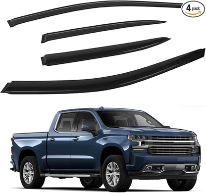4 PCS Window Visors Deflectors Fit for 2019-2025 Chevrolet Silverado/GMC Sierra 1500 Crew Cab, Rain Guards for 2020-2025 Silverado/Sierra 2500 HD & 3500 HD, 2022 Limited Model, Outside Mount