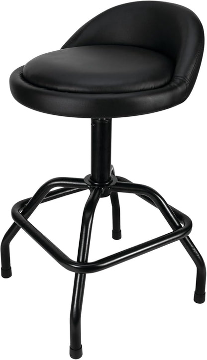 Performance Tool W85011 Pneumatic Swivel Bar Stool with Back Support, 360-Degree Swivel, Heavy Duty Steel Frame, Black