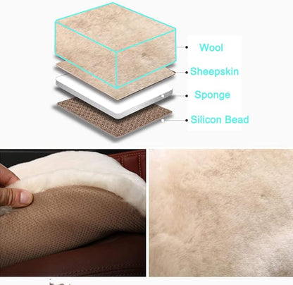 Fluffy Genuine Sheepskin Car Seat Cover for Auto Fuzzy Interior Accessories Cushion with Soft Wool Natural Fur Non-Slip (Pearl, Front20*20Inch)