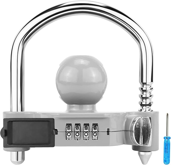 Funmit Trailer Lock Universal Hitch Lock with Combination Lock, fit 1-7/8", 2", 2-5/16" Coupler, Camper Accessories for Travel Trailers Boats Trucks Rvs Grey