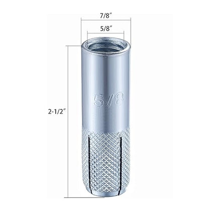 Wensilon(20 pcs) 5/8"-11 Premium Zinc Plated Carbon Steel Drop in Anchors Assortment, Knurled Drop-in-Anchor for Solid Concrete, Internal Forced Expansion Screw Bolts