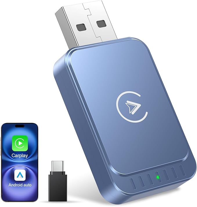 AuroraLink Wireless Carplay & Android Auto Adapter 2-in-1 Fast & Stable Carplay Wireless Adapter Convert Wired to Wireless Car Play Dongle for iOS 10+/Android 11+ (Blue)